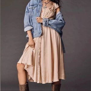 Anthropologie Hanky Hem Botton Down Beige Lace-Trimmed Dress Size Medium